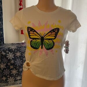 NWT Just 2 cute Butterfly Graphic white T-Shirt Girls 10 12 colorful